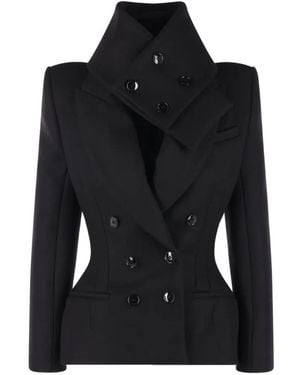 MATIERES FECALES Double-Breasted High-Neck Jacket - Black