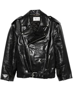 Saint Laurent Grained Leather Biker Jacket - Black