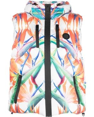 Philipp Plein Botanical-Print Puffer Gilet - Blue