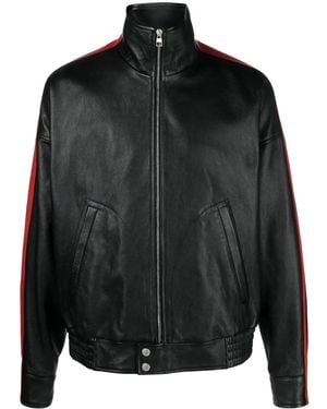 McQueen Striped Leather Biker Jacket - Black