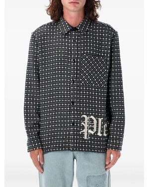 Pleasures Embroidered-Logo Long-Sleeve Shirt - Grey