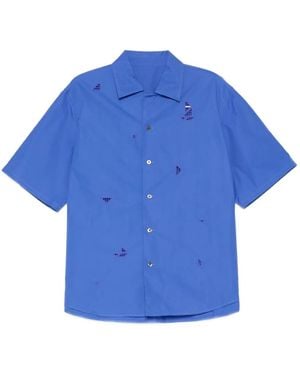 CROQUIS Eyelet-Embroidery Short-Sleeve Shirt - Blue