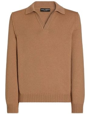 Dolce & Gabbana Virgin-Wool Polo Shirt - Brown