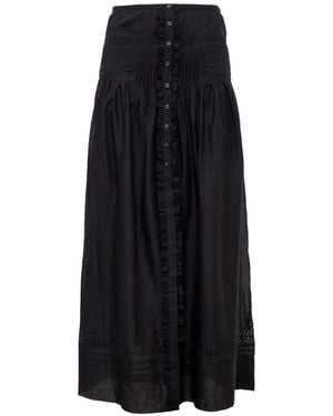 Isabel Marant Loraine Pintuck-Detail Embroidered Midi Skirt - Black