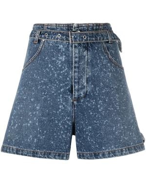 MSGM Paint-Splatter Print Denim Shorts - Blue