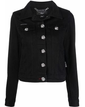 Philipp Plein Logo-Plaque Denim Jacket - Black