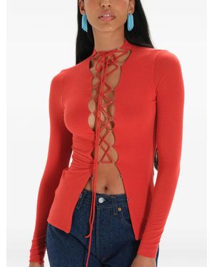 MANURI Jamie Lace-Up Top - Red
