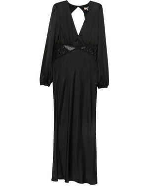 Twinset Robe Longue Dos Nu À Empiècements En Dentelle - Black
