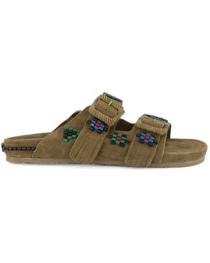 BAZISZT Sambla Bead-Embellished Suede Flat Sandals - Green