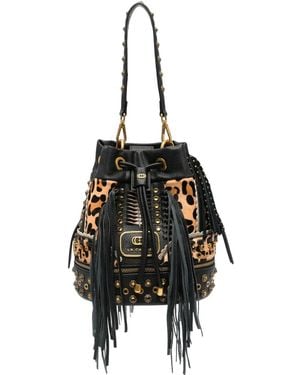 La Carrie Jungle Leopard-Print Studded Bucket Bag - Black