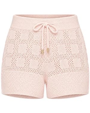 Zimmermann Crochet-Knit Drawstring Mini Shorts - Pink