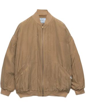 Prada Veste Bomber En Soie Ancienne - Natural