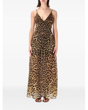 Alberta Ferretti Maxi Dress With Bold Leopard Print And Spaghetti Straps - Metallic
