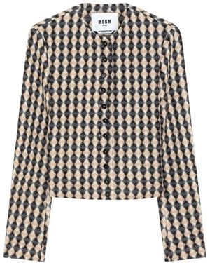 MSGM Diamond-Pattern Button-Up Jacket - Black