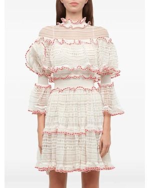 McQueen Vestido Corto Con Encaje Y Volantes - Neutro