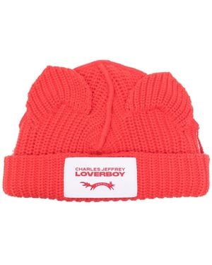 Charles Jeffrey Chunky Ears Knitted Beanie - Red