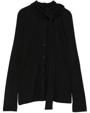 TOTEME Ribbed Scarf-Detail Cardigan - Black