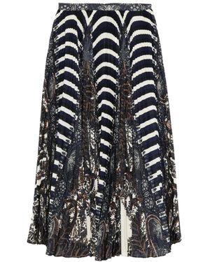Ulla Johnson Paisley-Striped Pleated Skirt - Blue