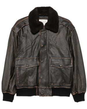 DUNST Shearling-Collar Leather Jacket - Black