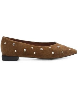 Ángel Alarcón Stud-Embellished Suede Ballet Flats - Brown