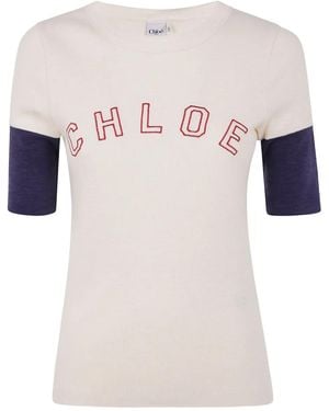 Chloé Embroidered-Logo Ribbed Top - Pink