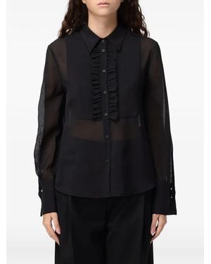 Tela Ruffled Semi-Sheer Shirt - Black