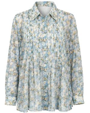 DHĀĀRI Floral-Print Pleated Shirt - Blue