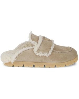 Prada Mules De Ante Y Pelo - Blanco