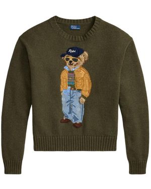 Polo Ralph Lauren Crewneck Jumper With Front Print, 100% Cotton - Green