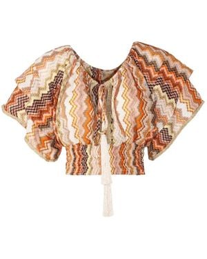 PHO® Firenze Zigzag-Pattern Tassel-Detail Blouse - White