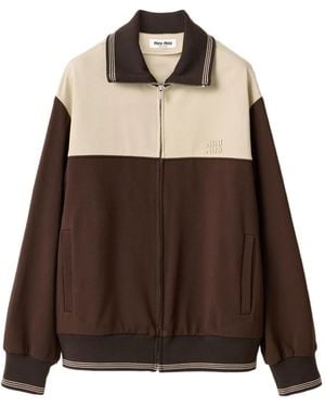 Miu Miu Sweater Met Rits En Gebreide Manchetten - Bruin