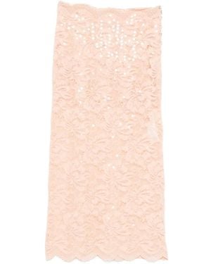 Rabanne Falda Midi Con Encaje De Lentejuelas - Rosa