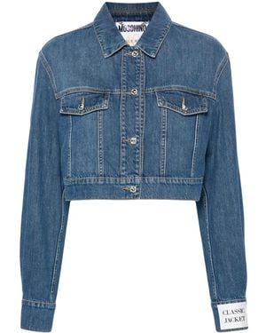 Moschino Crystal-Embellished Cropped Denim Jacket - Blue