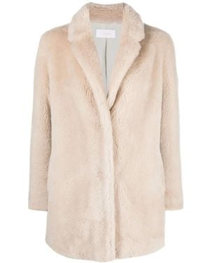 Yves Salomon Shearling-Trim Single-Breasted Coat - Natural