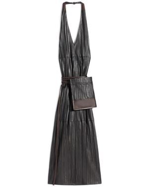Lemaire Pleated Leather Apron Dress - White