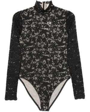 Zimmermann Body Con Encaje Floral Y Cuello Alto - Negro