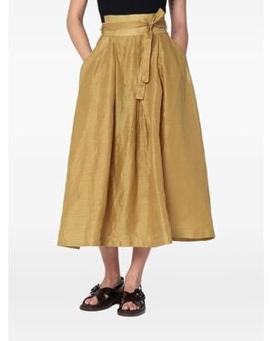 Mark Kenly Domino Tan Tie-Waist Pleated Midi Skirt - Natural