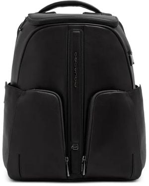 Piquadro Logo-Plaque Leather Backpack - Black
