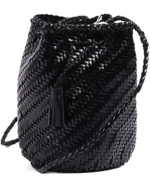Dragon Diffusion Pompom Double Jump Leather Bucket Bag - Black