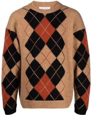 Maison Kitsuné Argyle-Pattern Crew-Neck Jumper - Black