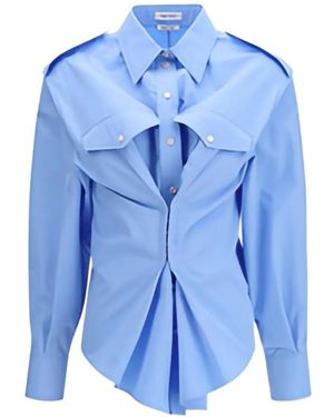 McQueen Gathered Shoulder-Tab Shirt - Blue
