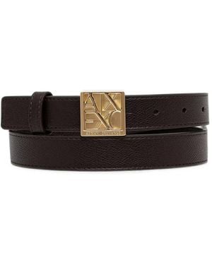 ARMANI EXCHANGE Logo-Plaque Pebbled Belt - White