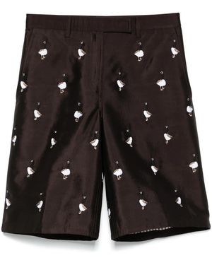 Thom Browne Goose-Embroidered Wide-Leg Shorts - Black