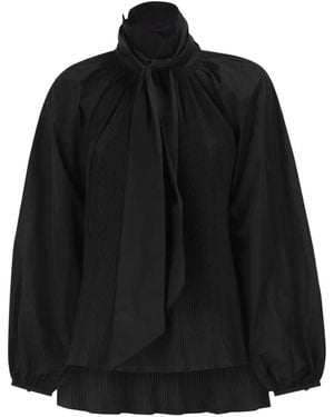 Max Mara Pleated Neck-Bow Blouse - Black