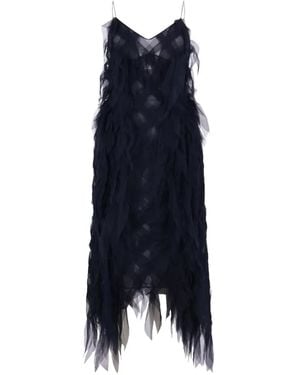 PAULINE DUJANCOURT Mesh-Layered Spaghetti-Strap Dress - Blue
