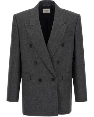 Saint Laurent Double-Breasted Peak-Lapel Blazer - Black