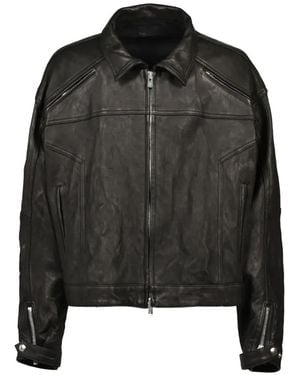 FILTH Zip-Up Panelled Leather Biker Jacket - Black