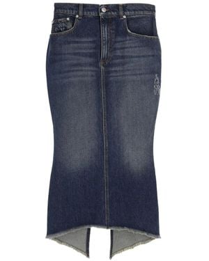 MATIERES FECALES Distressed Asymmetric Midi Skirt - Blue