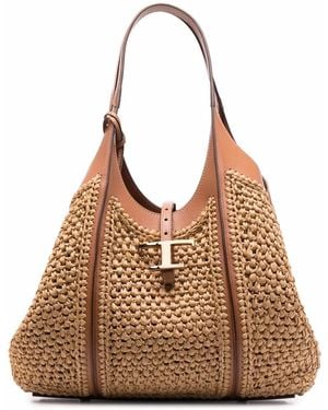 Tod's Timeless Woven Raffia Leather Tote - Brown