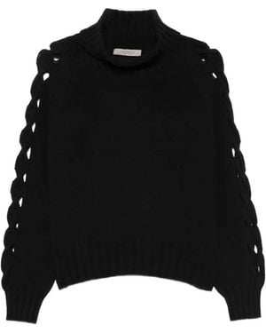 D.exterior Braided-Sleeve High-Neck Jumper - Black